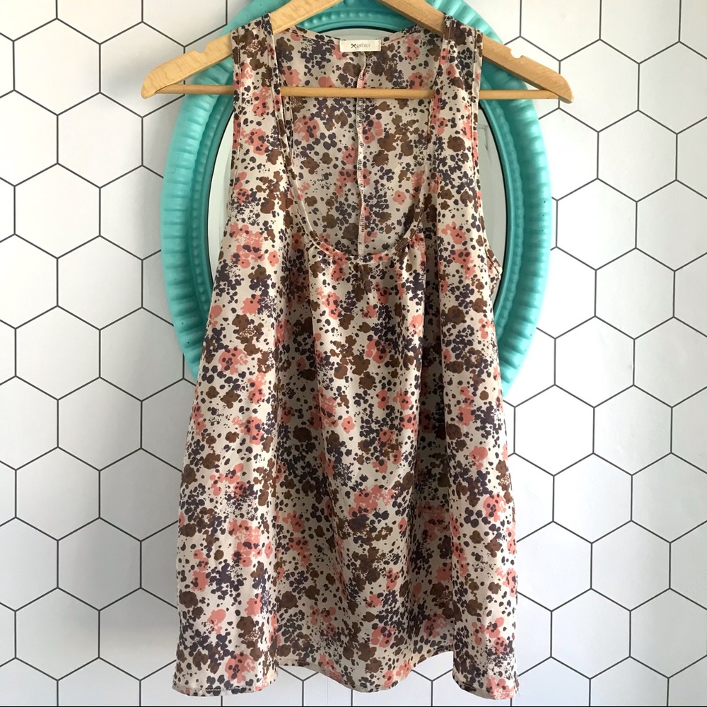 EVERLY by ANTHROPOLOGIE Floral Print Ruffled Racerback Flowy Camisole Blouse
